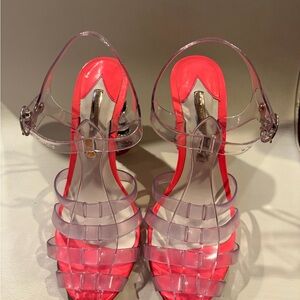 Sophia Webster Pink and Clear Strappy Sandals